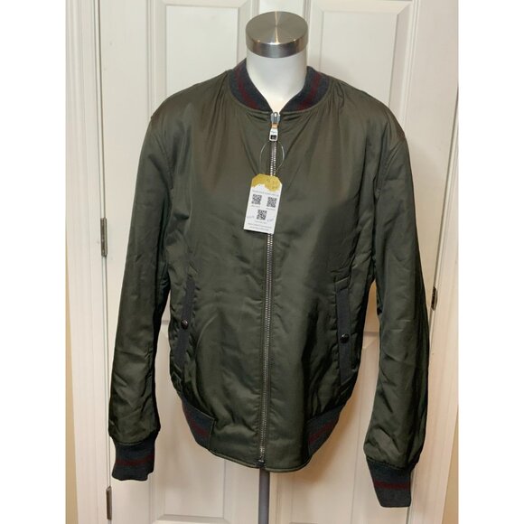 Salvatore Ferragamo Men's Gray Check & Green Reversible Bomber Coat, Size 50 - Picture 9 of 13